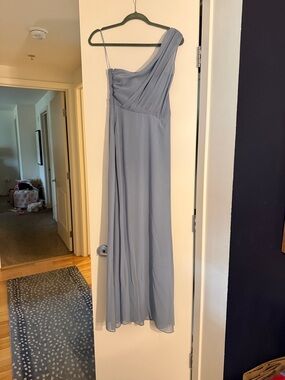 Birdy Grey One-Shoulder Gown in Dusty Blue